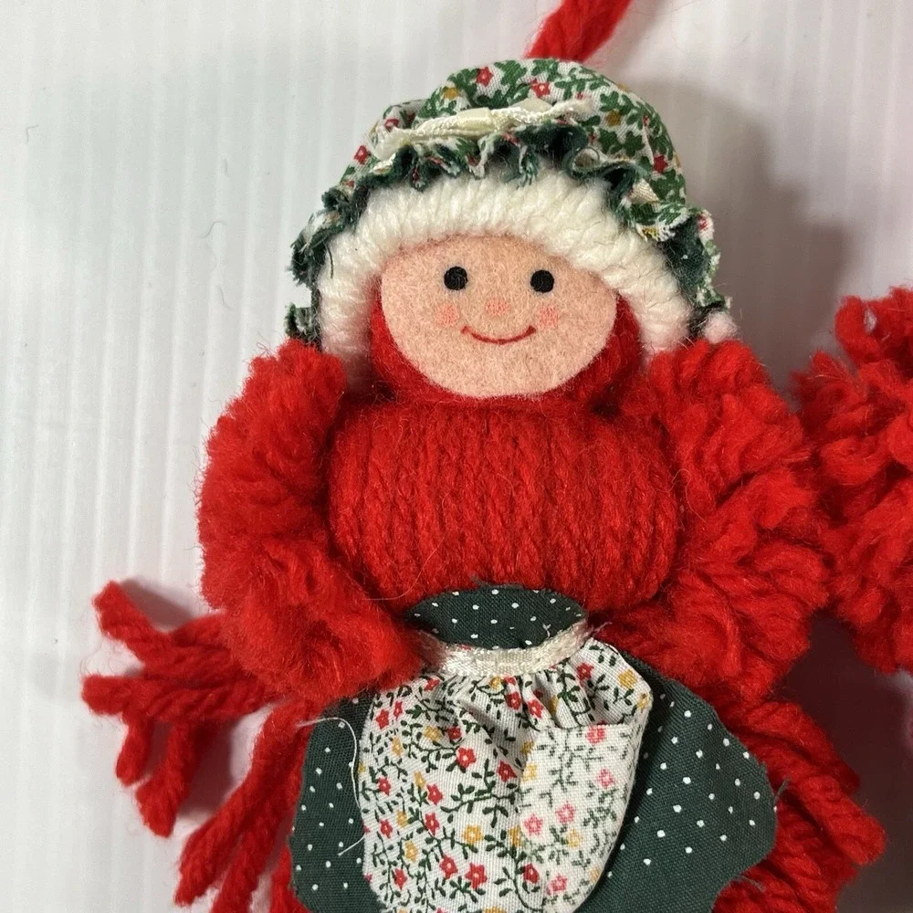 Mr. & Mrs. Santa Claus Christmas Ornament Handmade Yarn Holiday Decor